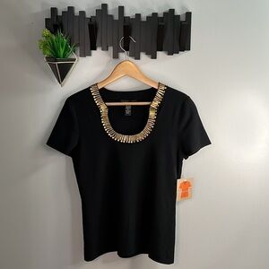 CABLE & Gauge Knit Top w/Decorative Details on Neckline, Size Medium NWT